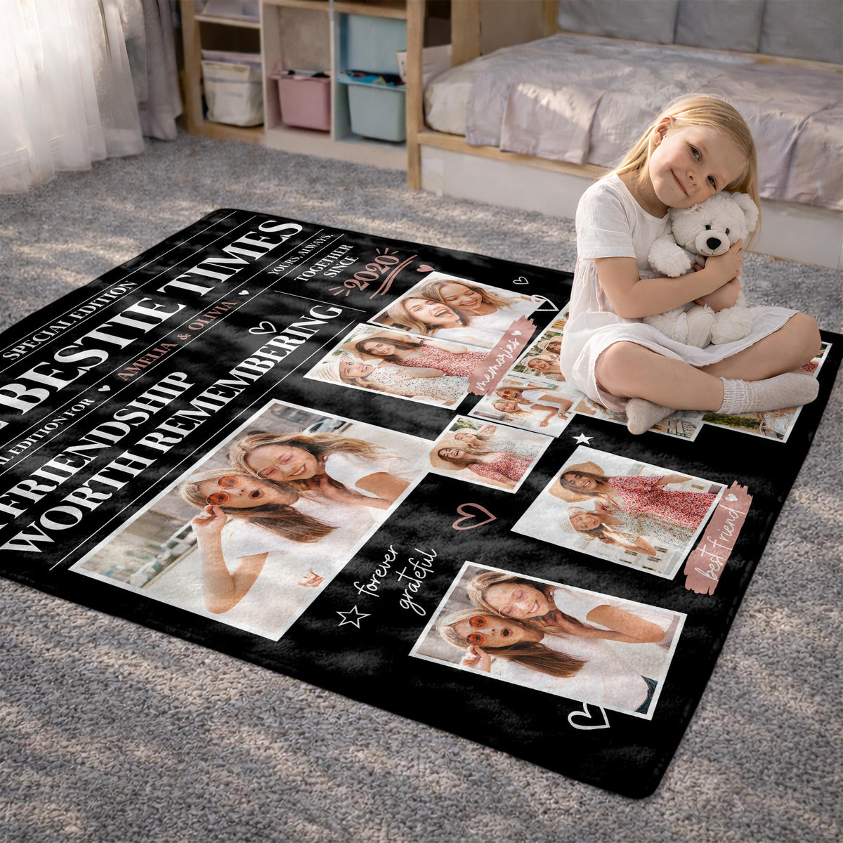 The Bestie Times A Friendship Worth Remembering Newspaper With Photos - Personalized Custom Blanket - BST917_BLK