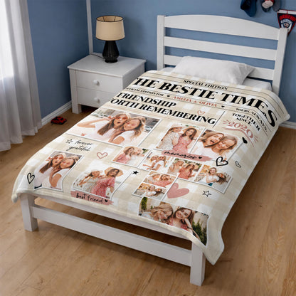The Bestie Times A Friendship Worth Remembering Newspaper With Photos - Personalized Custom Blanket - BST917_BLK
