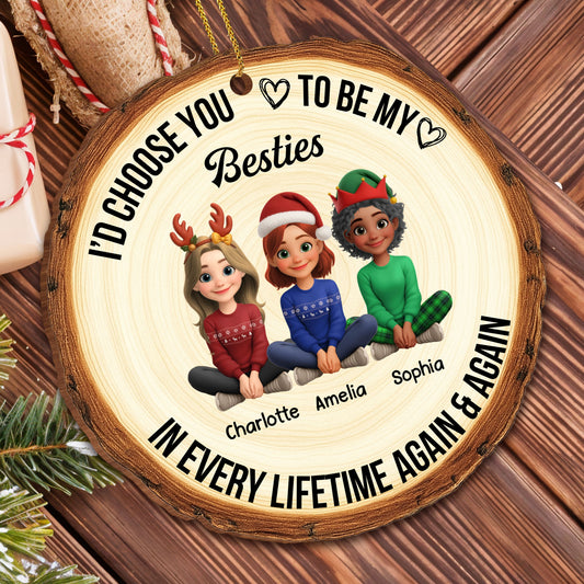Choose You To Be My Bestie, Cartoon Characters With Heart - Personalized Custom Wood Ornament, Custom Shaped - BST298_WDO
