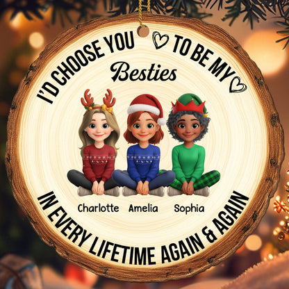 Choose You To Be My Bestie, Cartoon Characters With Heart - Personalized Custom Wood Ornament, Custom Shaped - BST298_WDO