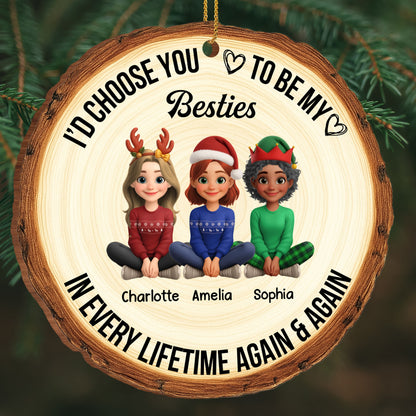 Choose You To Be My Bestie, Cartoon Characters With Heart - Personalized Custom Wood Ornament, Custom Shaped - BST298_WDO