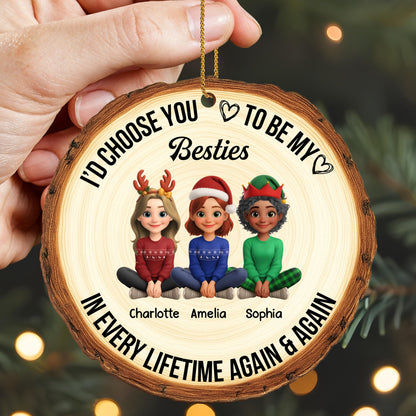 Choose You To Be My Bestie, Cartoon Characters With Heart - Personalized Custom Wood Ornament, Custom Shaped - BST298_WDO