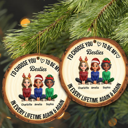 Choose You To Be My Bestie, Cartoon Characters With Heart - Personalized Custom Wood Ornament, Custom Shaped - BST298_WDO