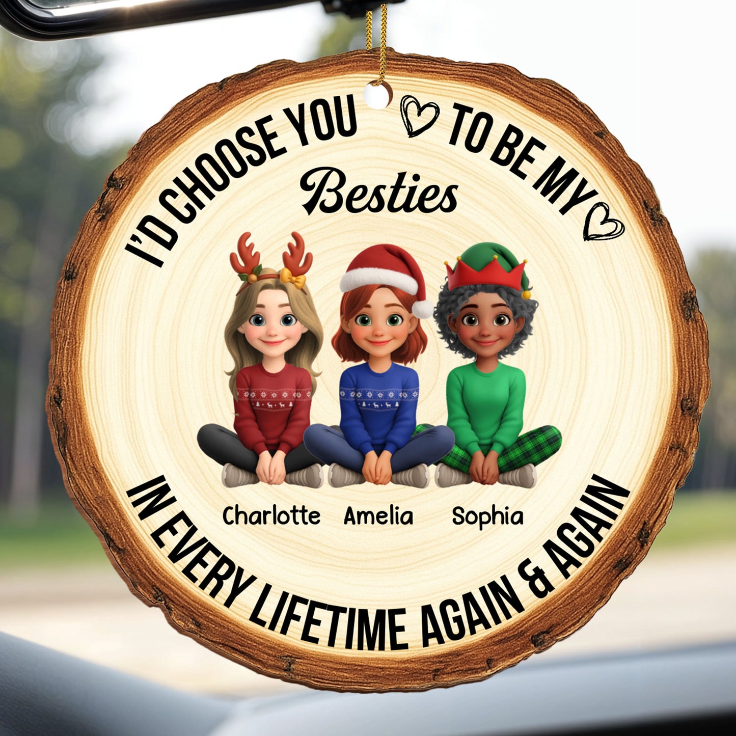 Choose You To Be My Bestie, Cartoon Characters With Heart - Personalized Custom Wood Ornament, Custom Shaped - BST298_WDO