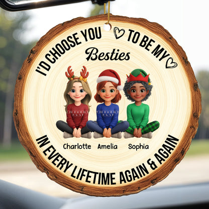 Choose You To Be My Bestie, Cartoon Characters With Heart - Personalized Custom Wood Ornament, Custom Shaped - BST298_WDO