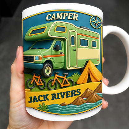 Camper, Tent, and Bicycles Design - Personalized Custom Coffee Mug - CAMP001_MG