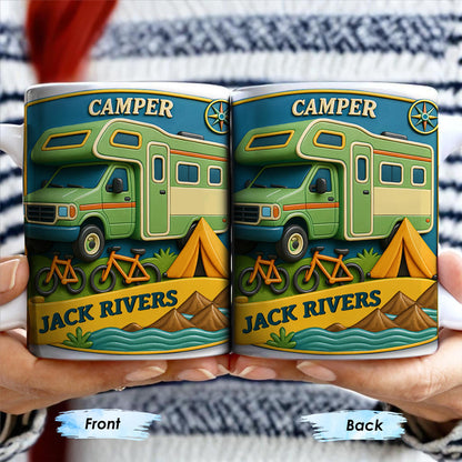 Camper, Tent, and Bicycles Design - Personalized Custom Coffee Mug - CAMP001_MG
