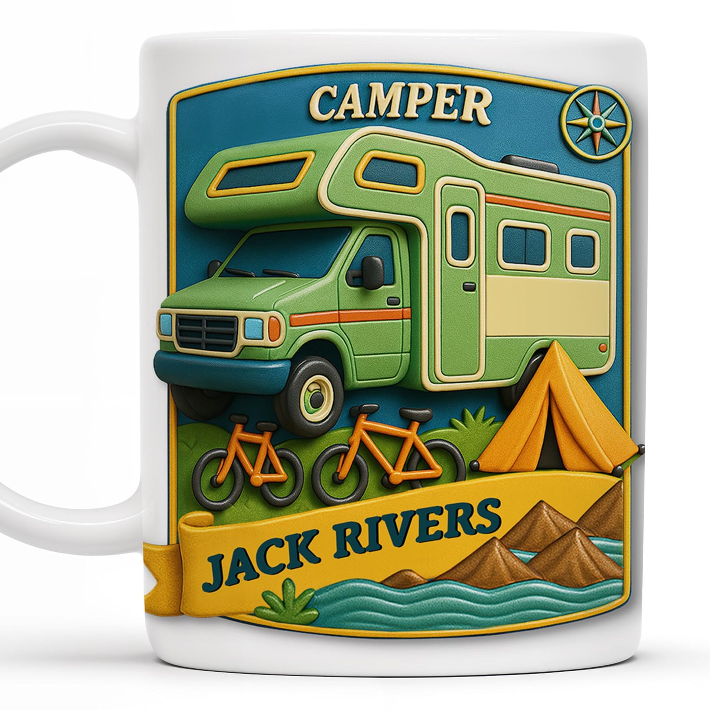 Camper, Tent, and Bicycles Design - Personalized Custom Coffee Mug - CAMP001_MG