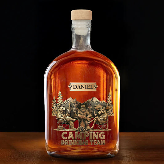 Camping Drinking Team Sasquatch Bear and Moose Around Campfire