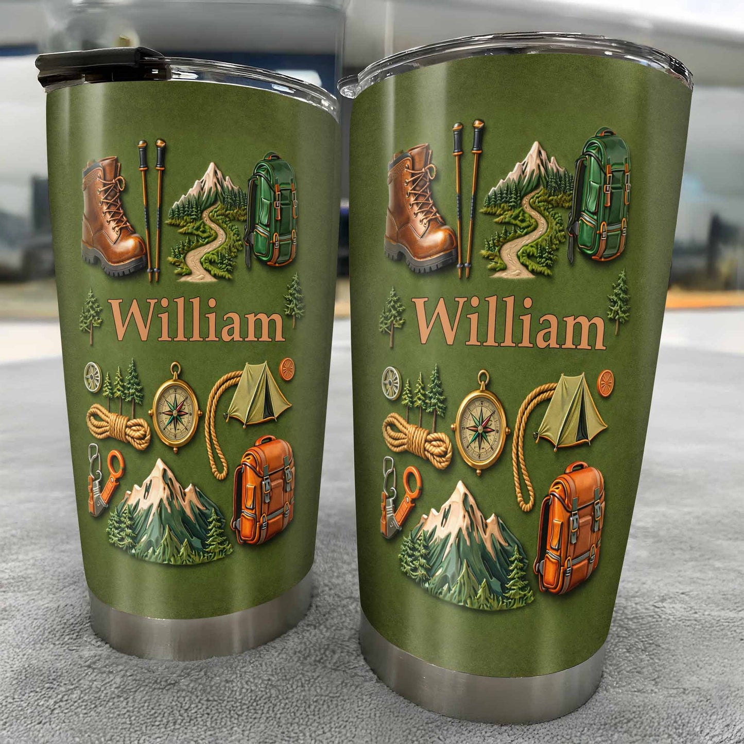 To [Name], Boots, Compass, Mountains, Tent, Backpack