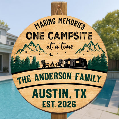 Making Memories One Campsite At A Time Camper Mountains And Trees - Personalized Custom Shaped Wood Sign - CAMP038_WSIGN