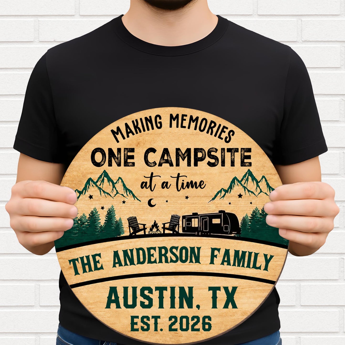 Making Memories One Campsite At A Time Camper Mountains And Trees - Personalized Custom Shaped Wood Sign - CAMP038_WSIGN