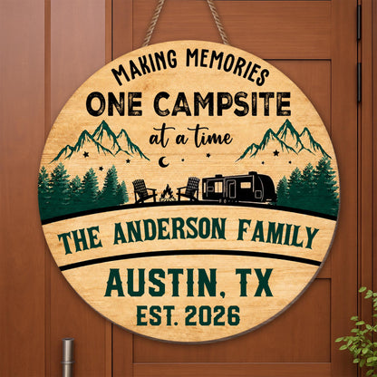 Making Memories One Campsite At A Time Camper Mountains And Trees - Personalized Custom Shaped Wood Sign - CAMP038_WSIGN