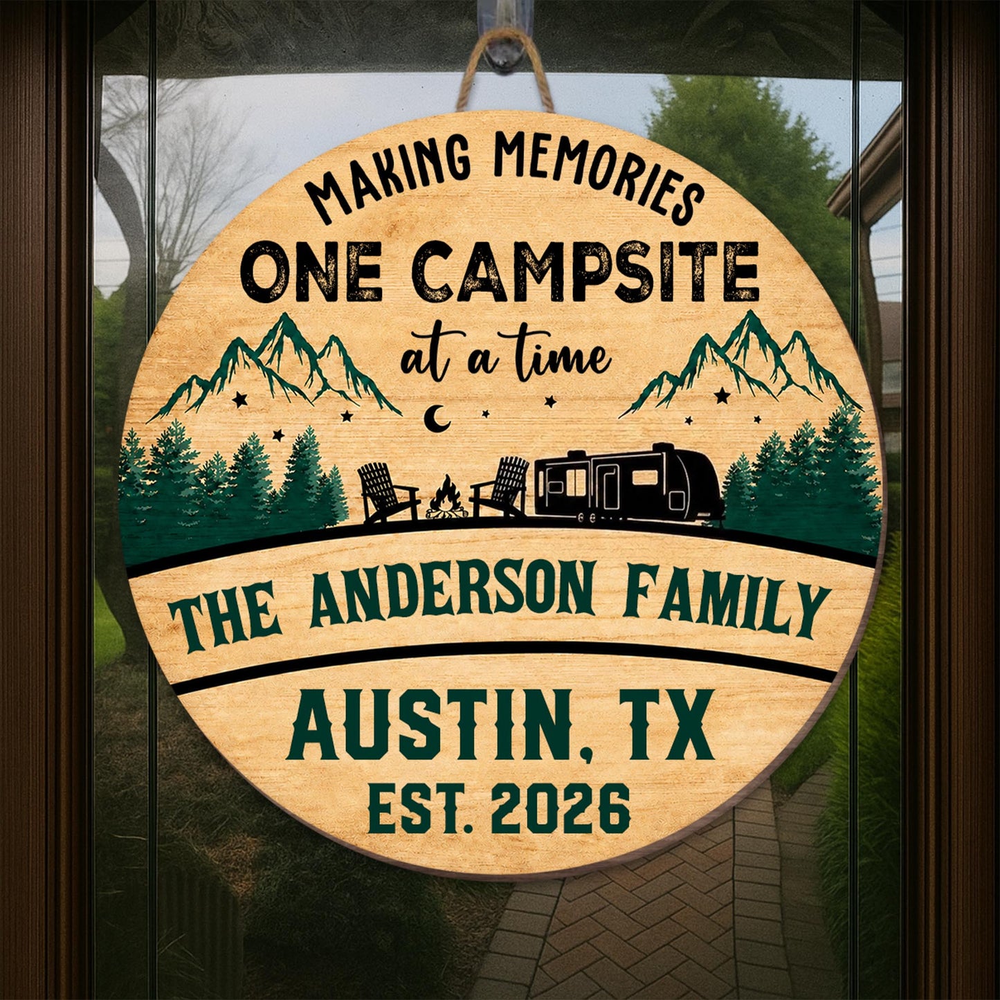 Making Memories One Campsite At A Time Camper Mountains And Trees - Personalized Custom Shaped Wood Sign - CAMP038_WSIGN