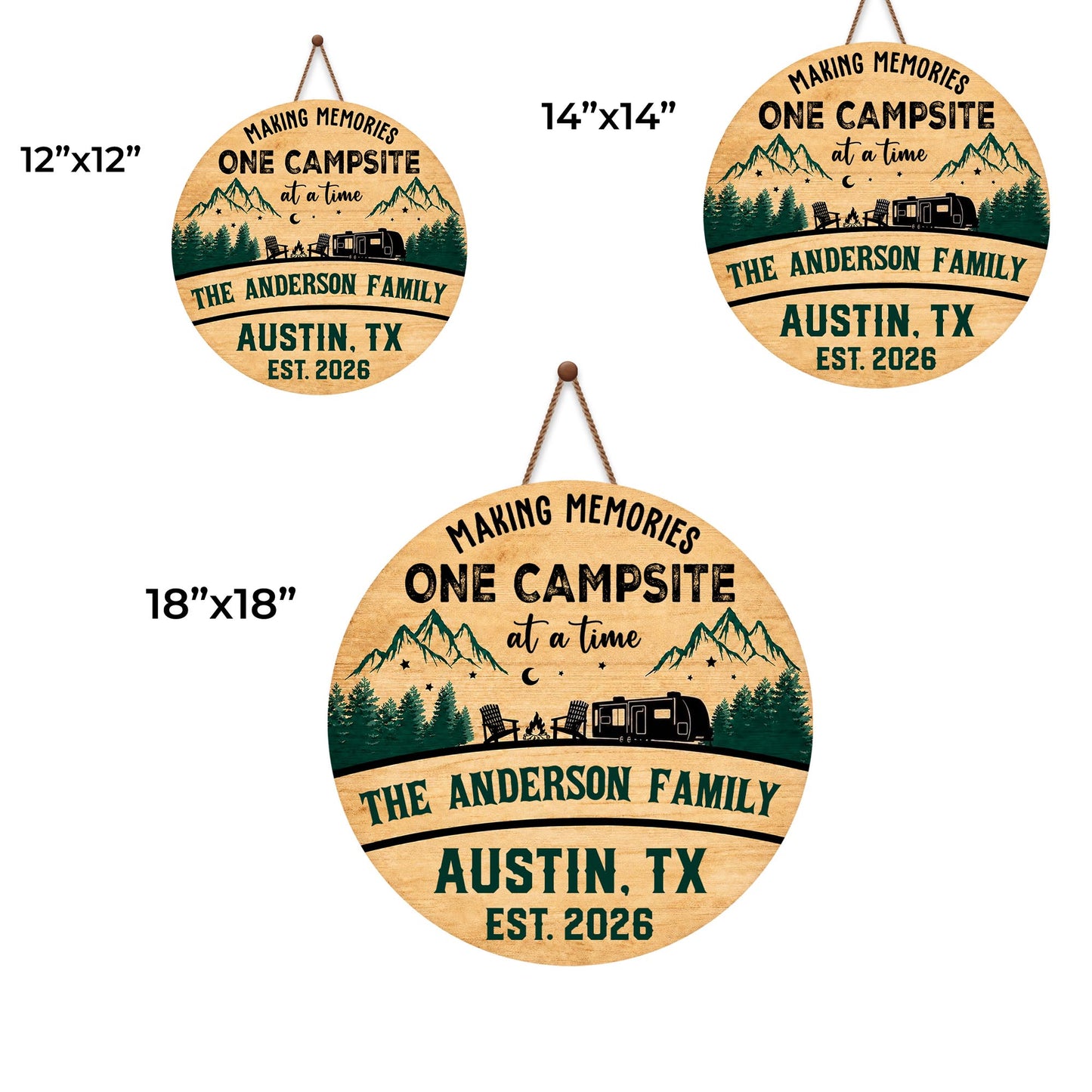 Making Memories One Campsite At A Time Camper Mountains And Trees - Personalized Custom Shaped Wood Sign - CAMP038_WSIGN