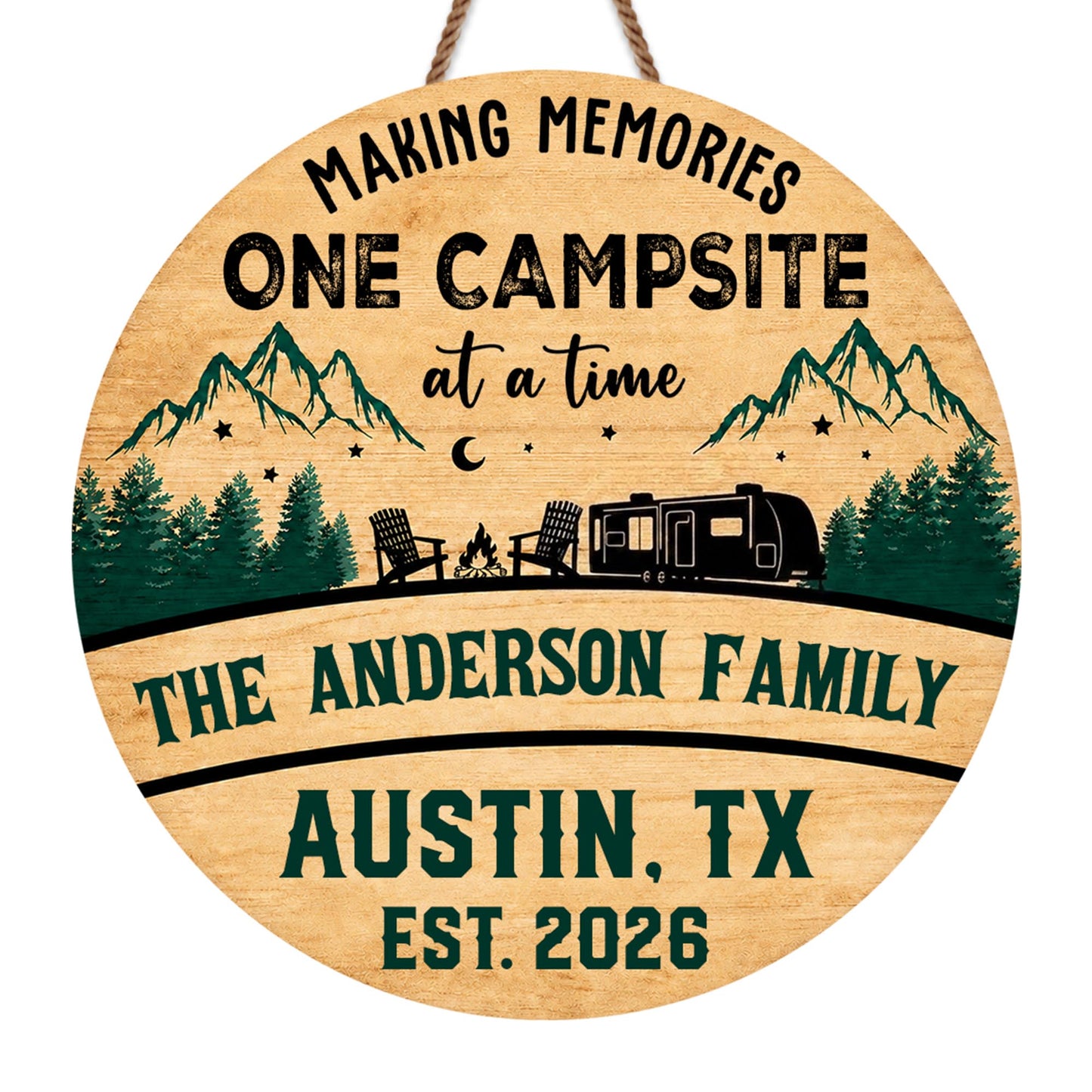 Making Memories One Campsite At A Time Camper Mountains And Trees - Personalized Custom Shaped Wood Sign - CAMP038_WSIGN