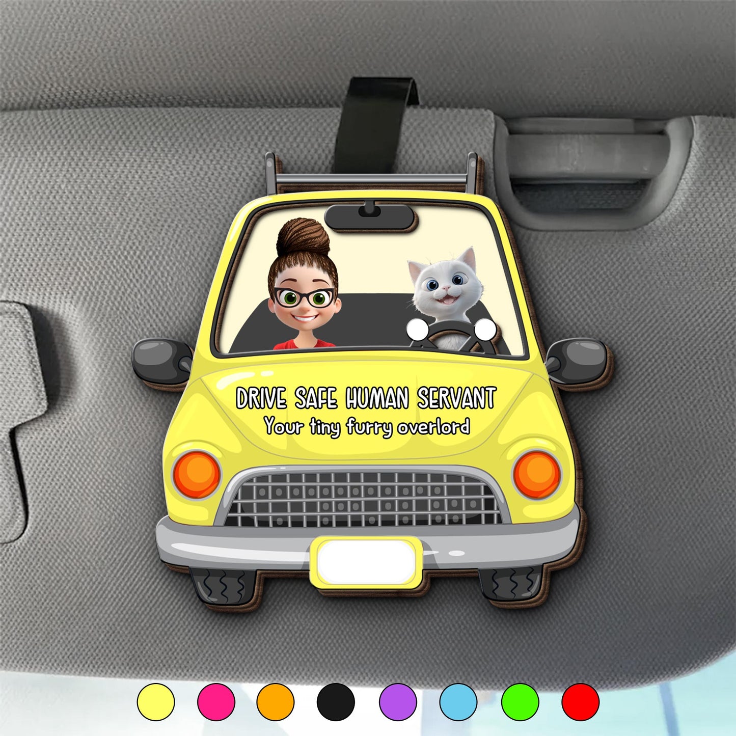 Drive Safe Human Servant Your Tiny Furry Overlord - Personalized Custom Shaped Car Visor Clip - CAT019_VIS