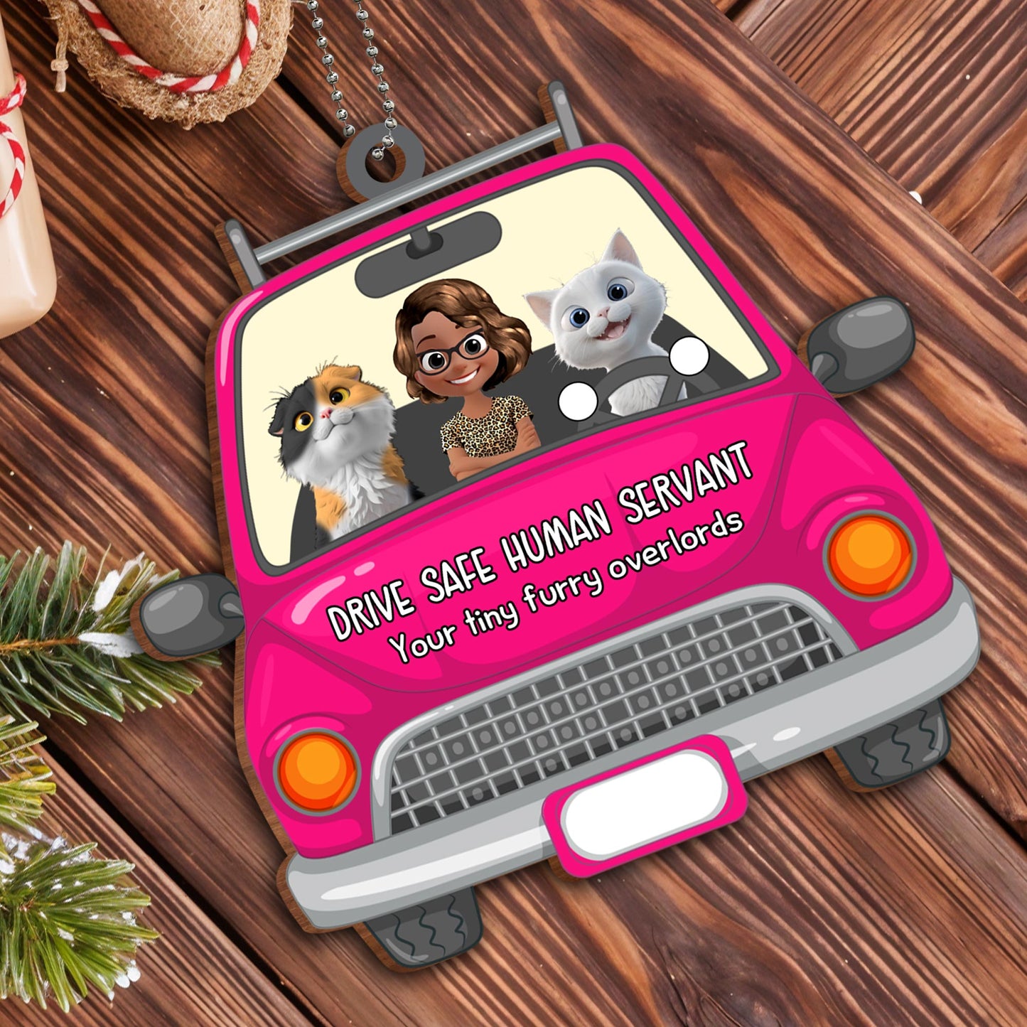 Drive Safe Human Servant, Your Tiny Furry Overlords - Personalized Custom Wood Ornament, Car Hanging Ornament - CAT021_WCA