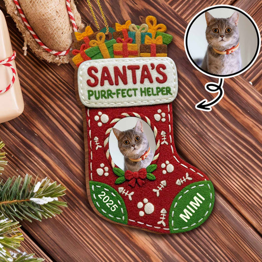 Santa's Purr-Fect Helper Cat Christmas Stocking