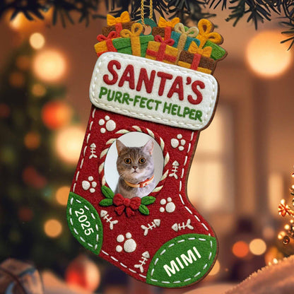Santa's Purr-Fect Helper Cat Christmas Stocking
