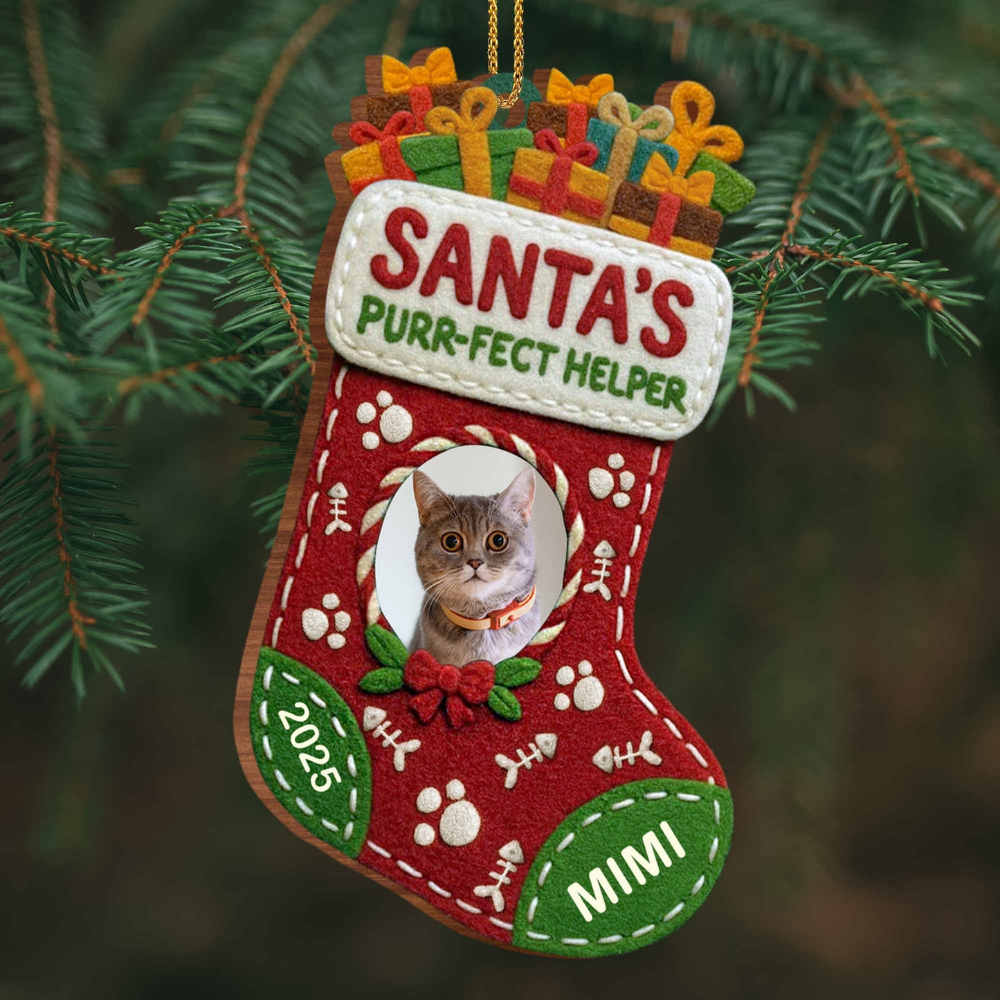 Santa's Purr-Fect Helper Cat Christmas Stocking