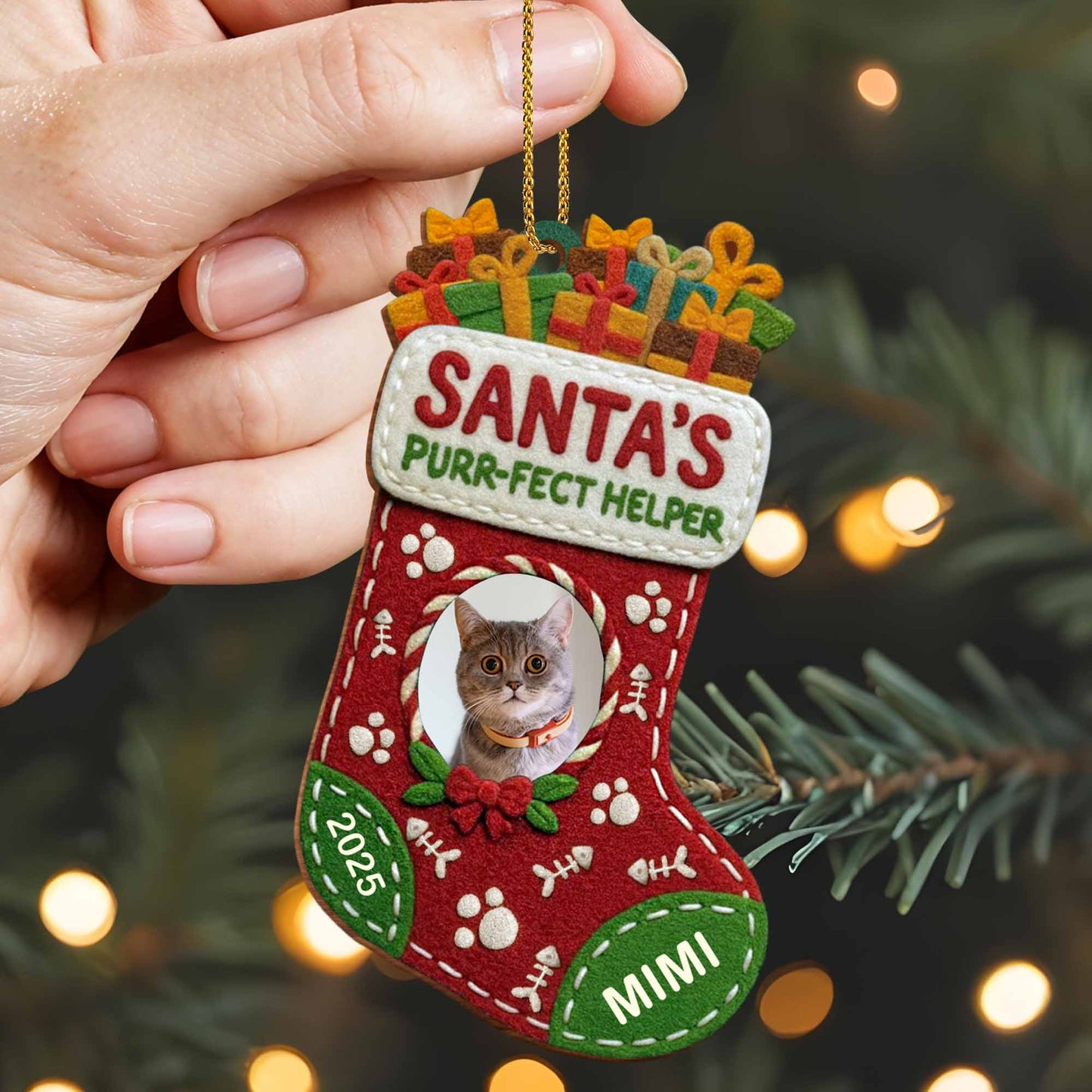 Santa's Purr-Fect Helper Cat Christmas Stocking