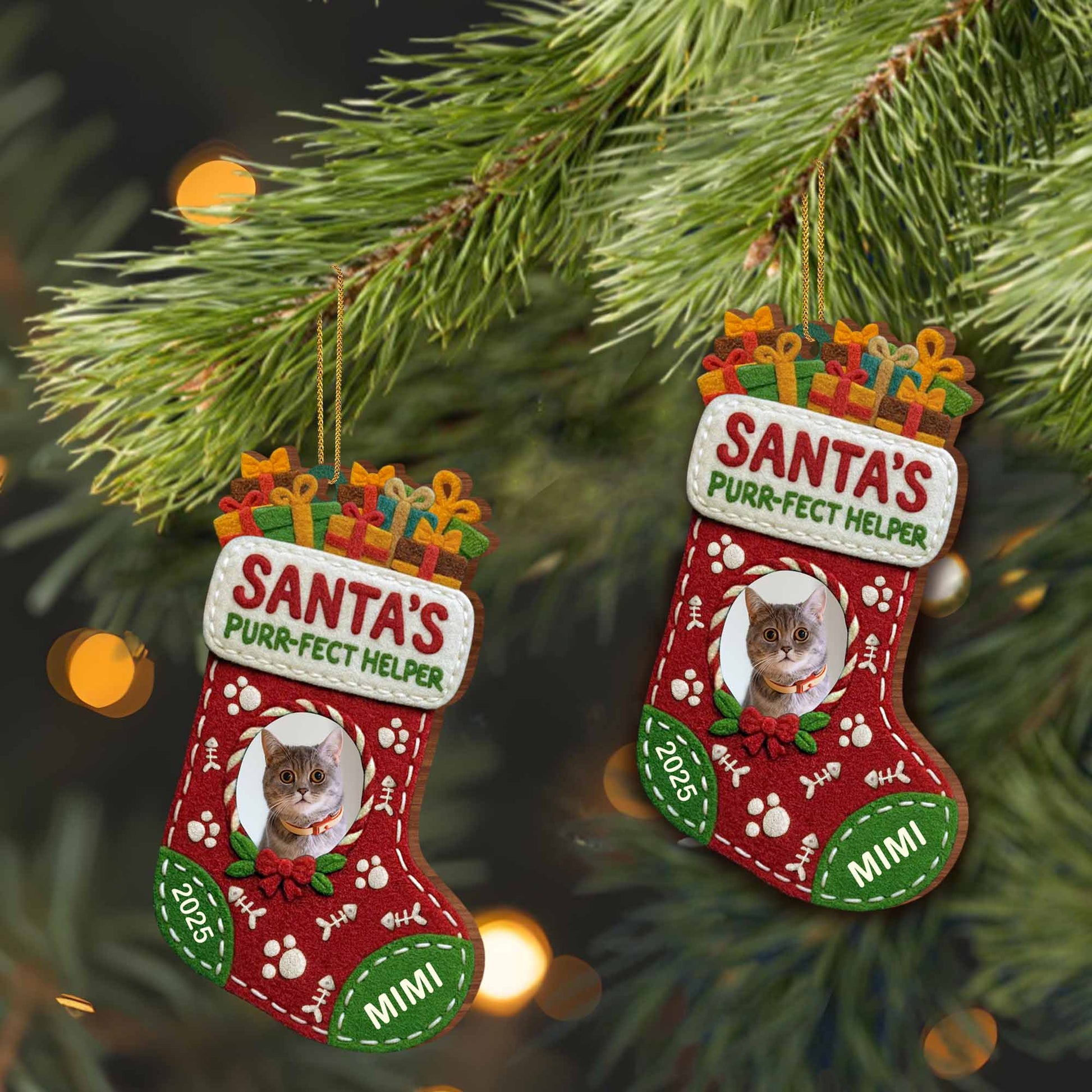 Santa's Purr-Fect Helper Cat Christmas Stocking