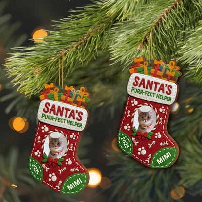 Santa's Purr-Fect Helper Cat Christmas Stocking