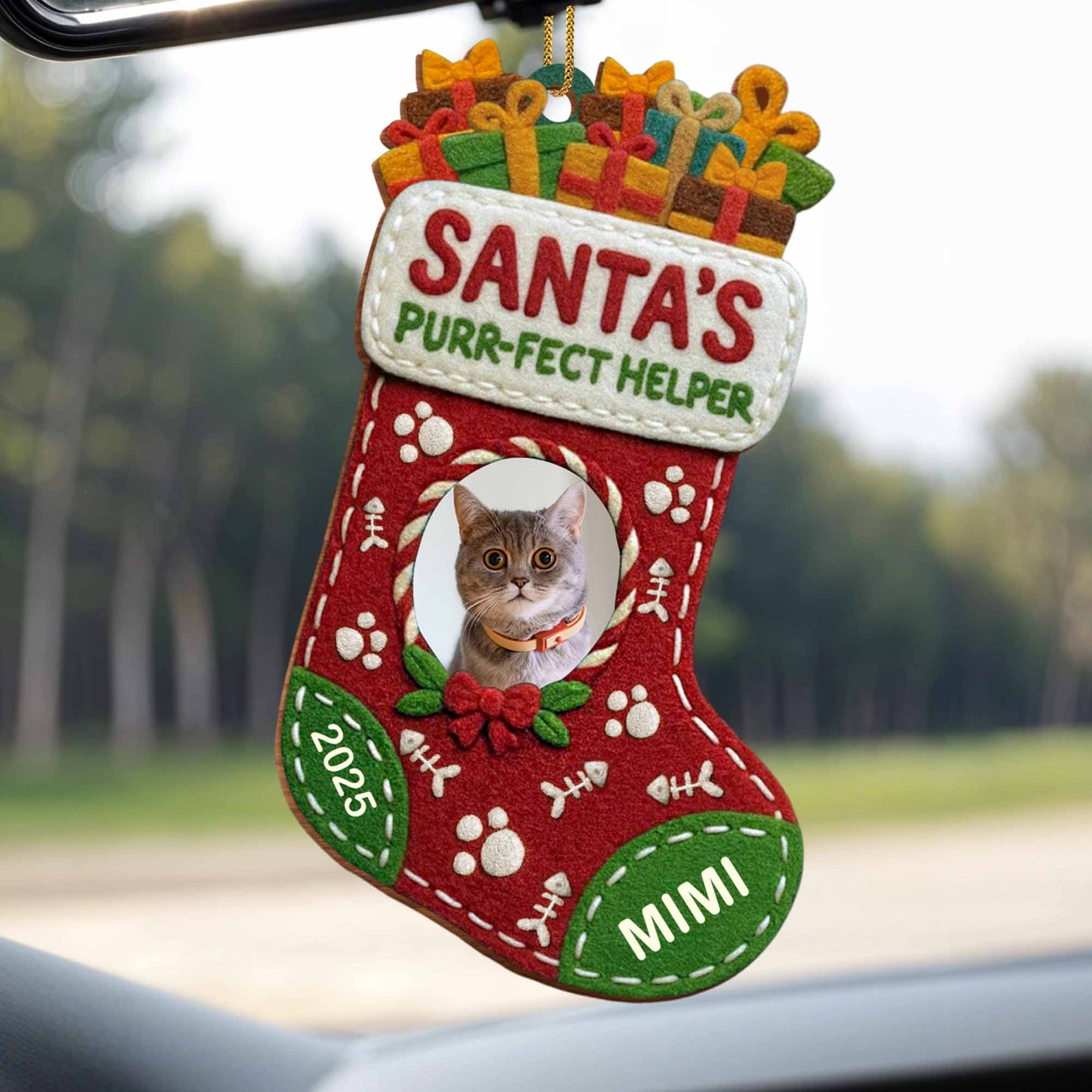Santa's Purr-Fect Helper Cat Christmas Stocking