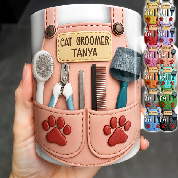 Customizable Cat Groomer Gear Design With Paw Prints And Tools