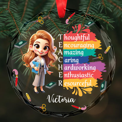 Thoughtful And Encouraging Teacher Appreciation Glass Ornament