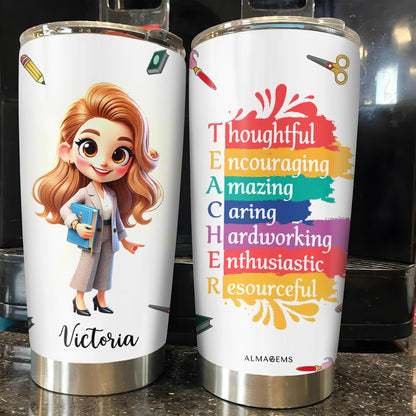 Thoughtful Teacher Tumbler With Paint Splashes and Education Symbols