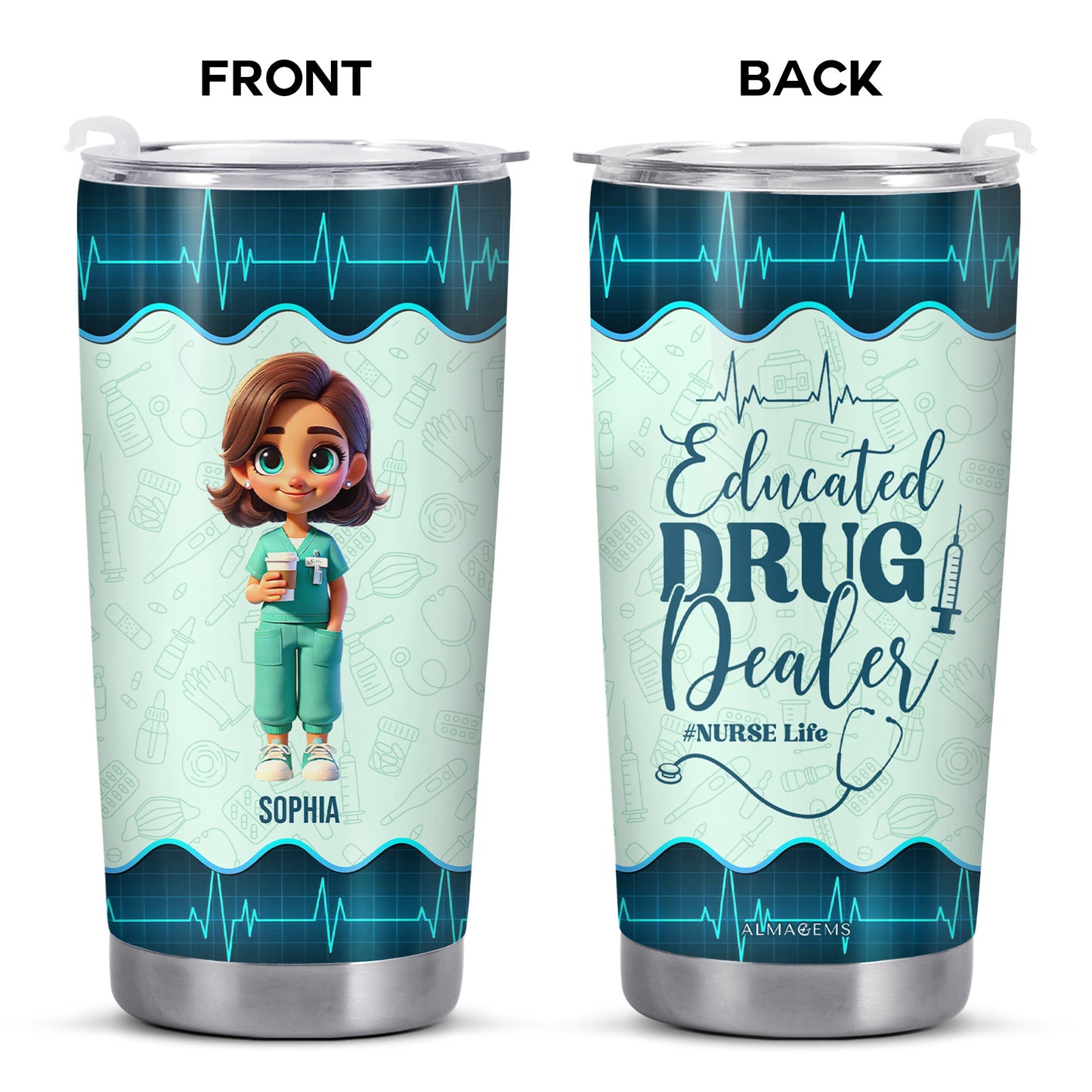 Educated Drug Dealer Nurse Life Tumbler With Medical Symbols - Personalized Custom Stainless Steel Tumbler 20oz 30oz - COL018_TB