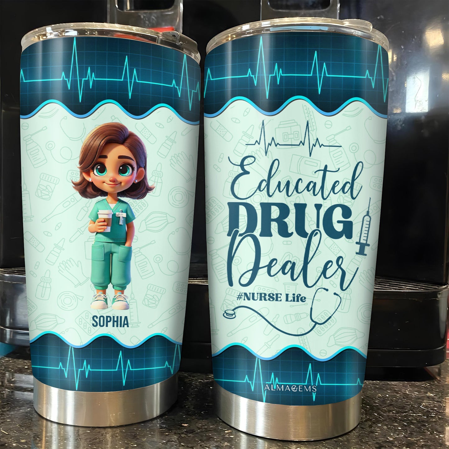 Educated Drug Dealer Nurse Life Tumbler With Medical Symbols - Personalized Custom Stainless Steel Tumbler 20oz 30oz - COL018_TB