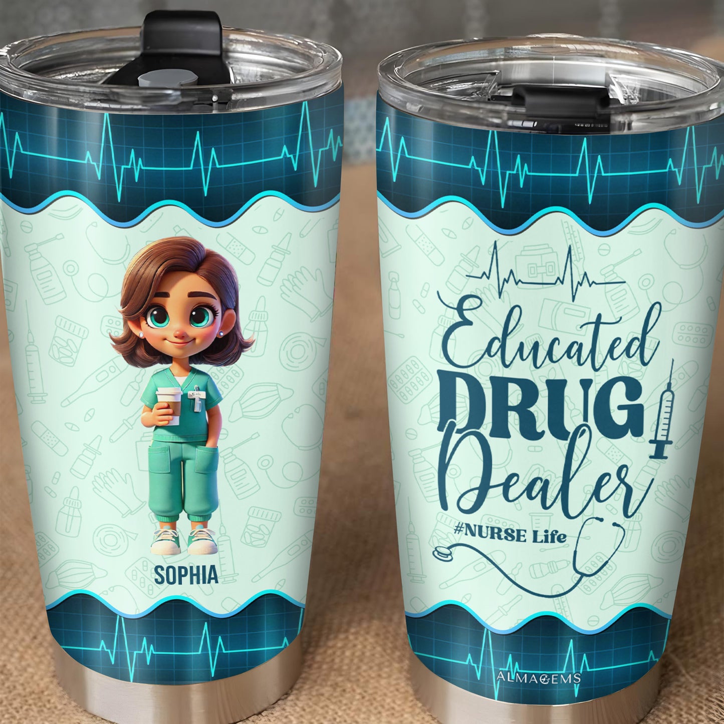 Educated Drug Dealer Nurse Life Tumbler With Medical Symbols - Personalized Custom Stainless Steel Tumbler 20oz 30oz - COL018_TB