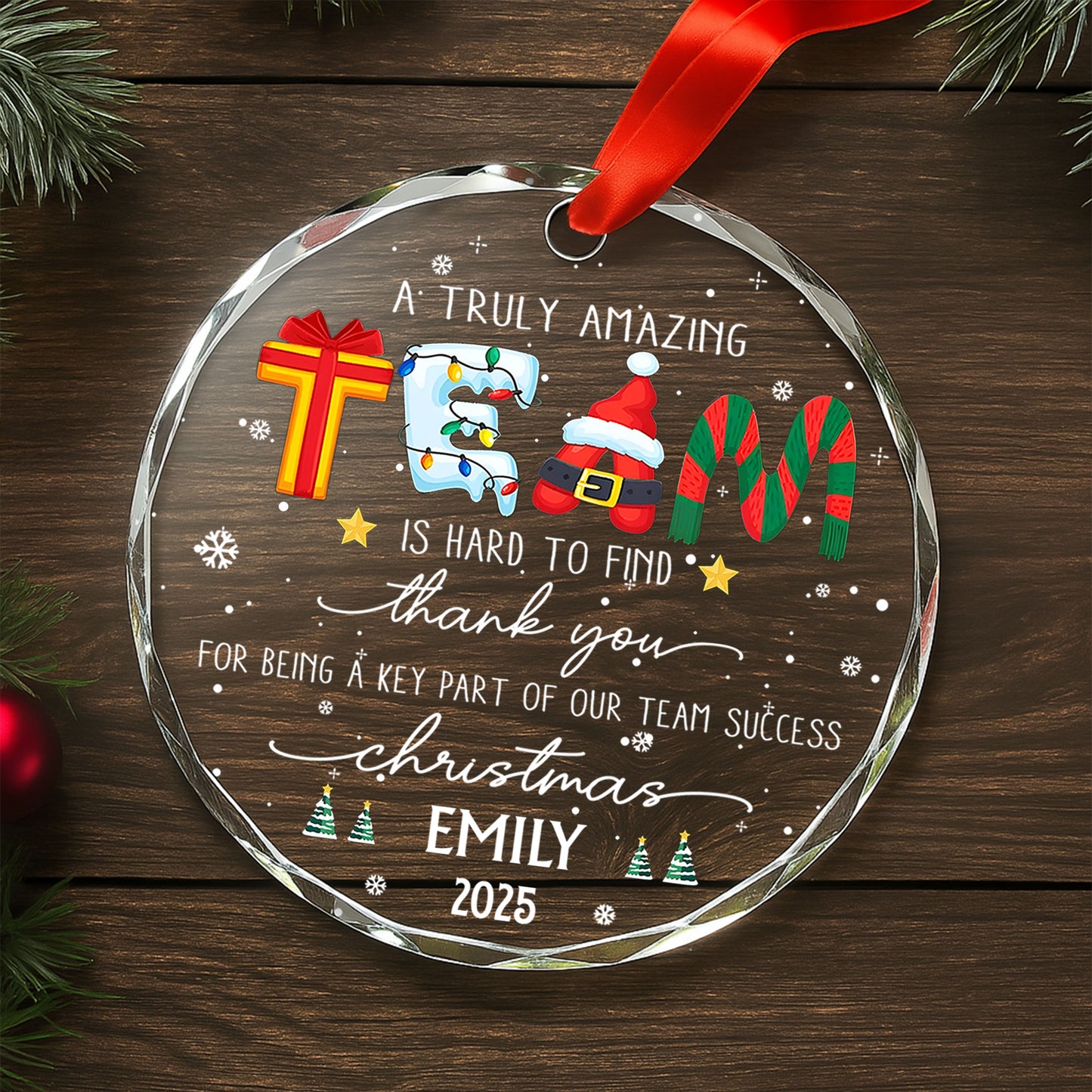 A Truly Amazing Thank You For Our Team, Santa And Gifts - Personalized Custom Circle Glass Ornament - COL035_CGOR