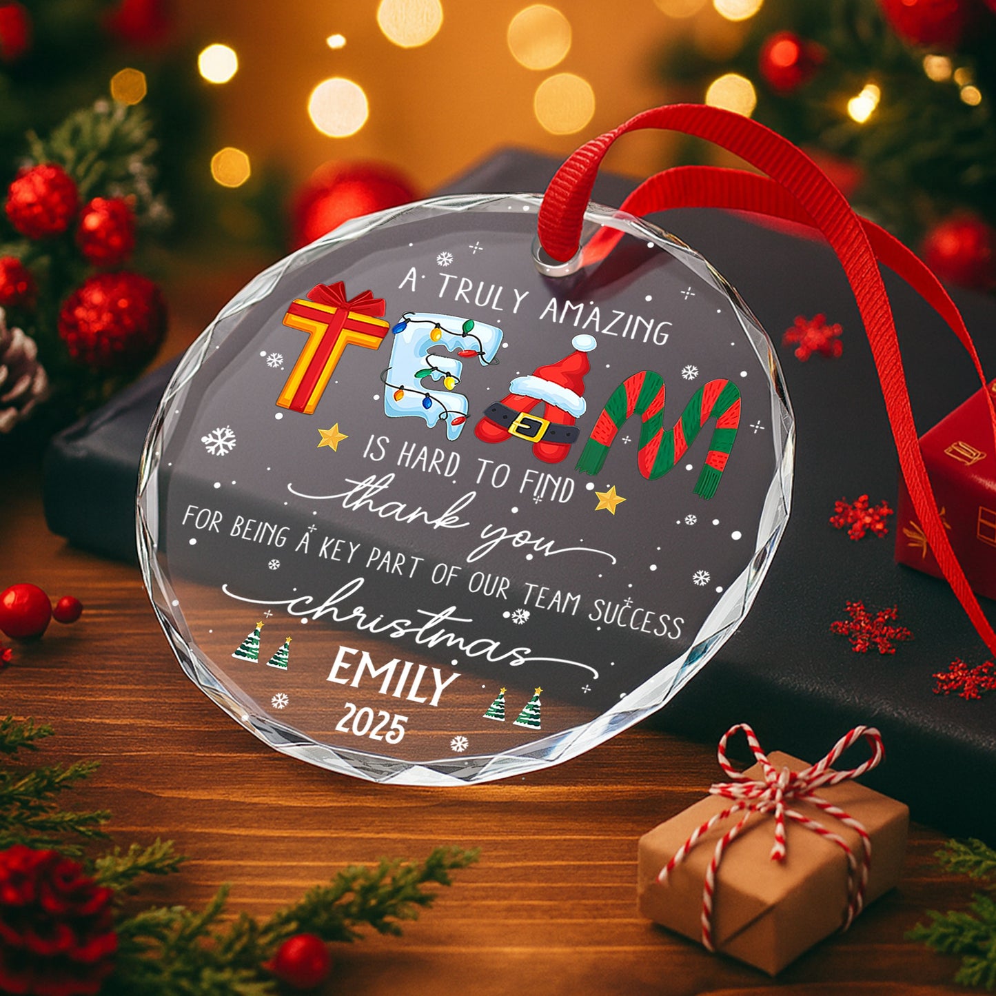 A Truly Amazing Thank You For Our Team, Santa And Gifts - Personalized Custom Circle Glass Ornament - COL035_CGOR