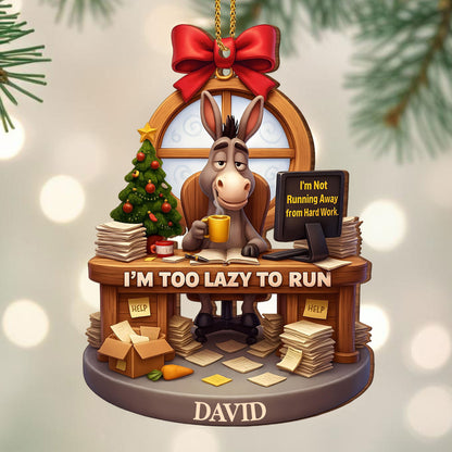 I'm Too Lazy To Run, Donkey At Desk With Christmas Tree