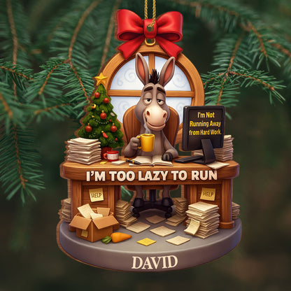 I'm Too Lazy To Run, Donkey At Desk With Christmas Tree