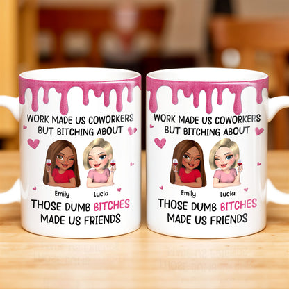 Work Made Us Coworkers, Cartoon Portraits And Wine Glass