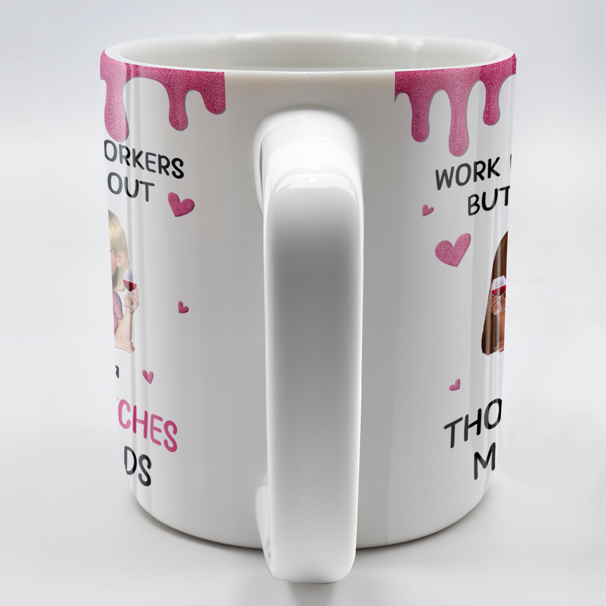 Work Made Us Coworkers, Cartoon Portraits And Wine Glass