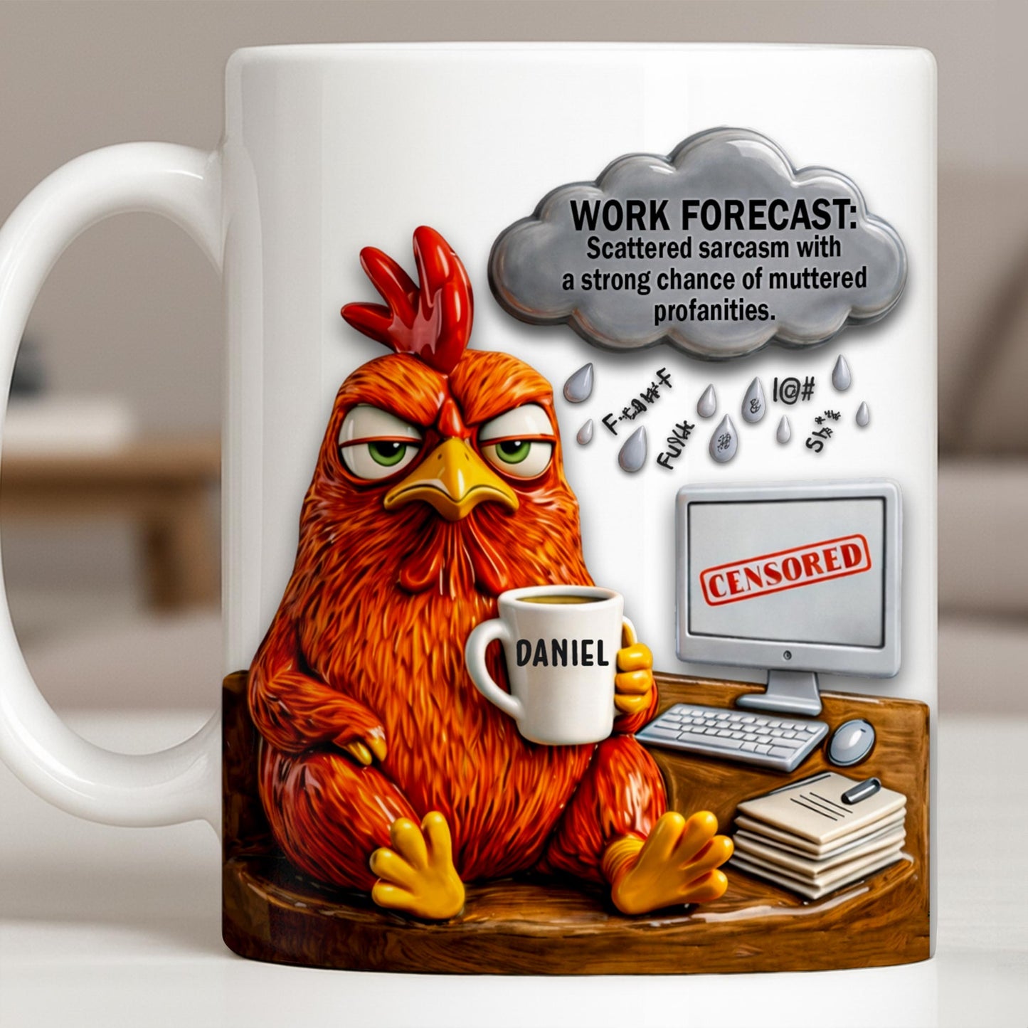 Work Forecast Scattered Sarcasm Grumpy Chicken At Desk
