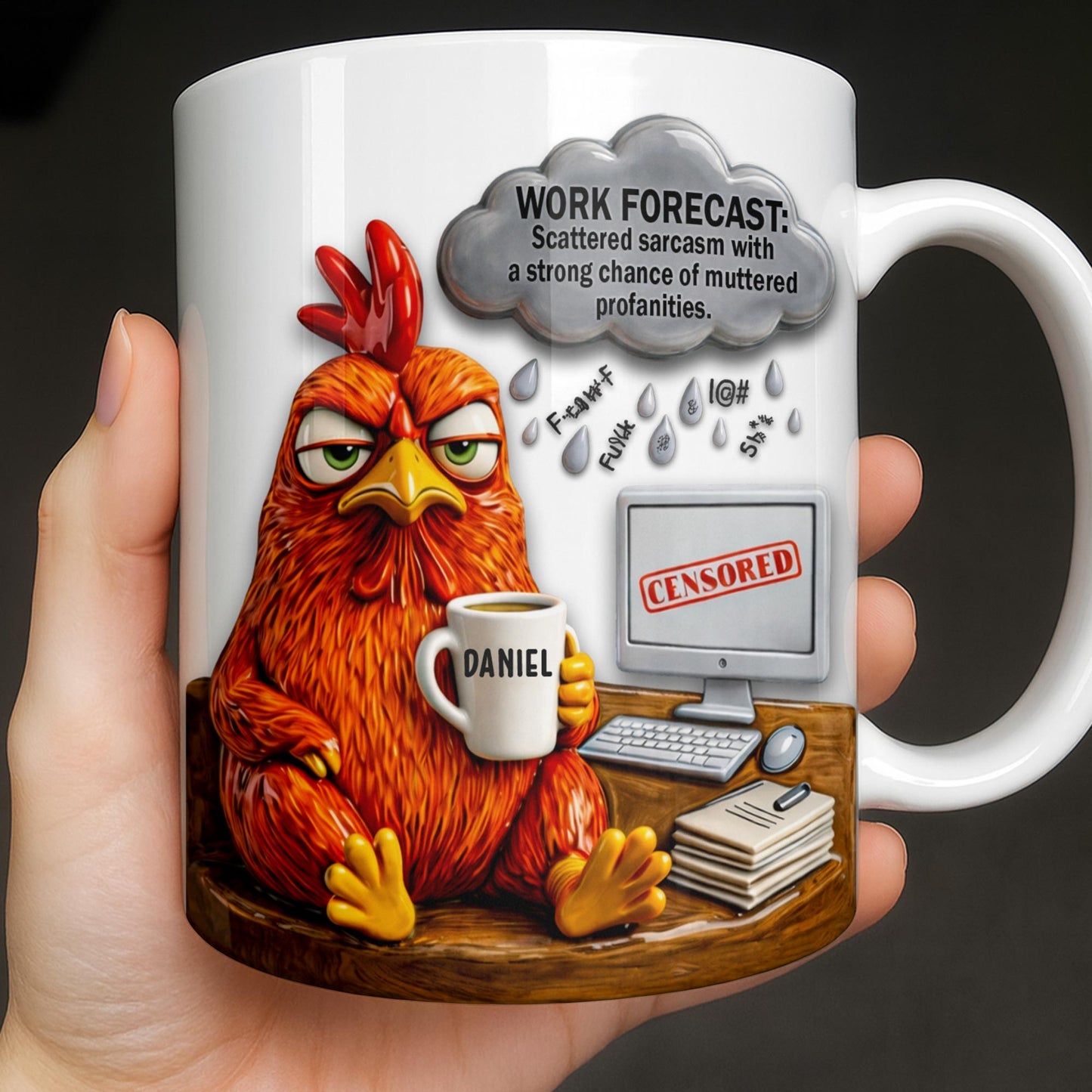 Work Forecast Scattered Sarcasm Grumpy Chicken At Desk