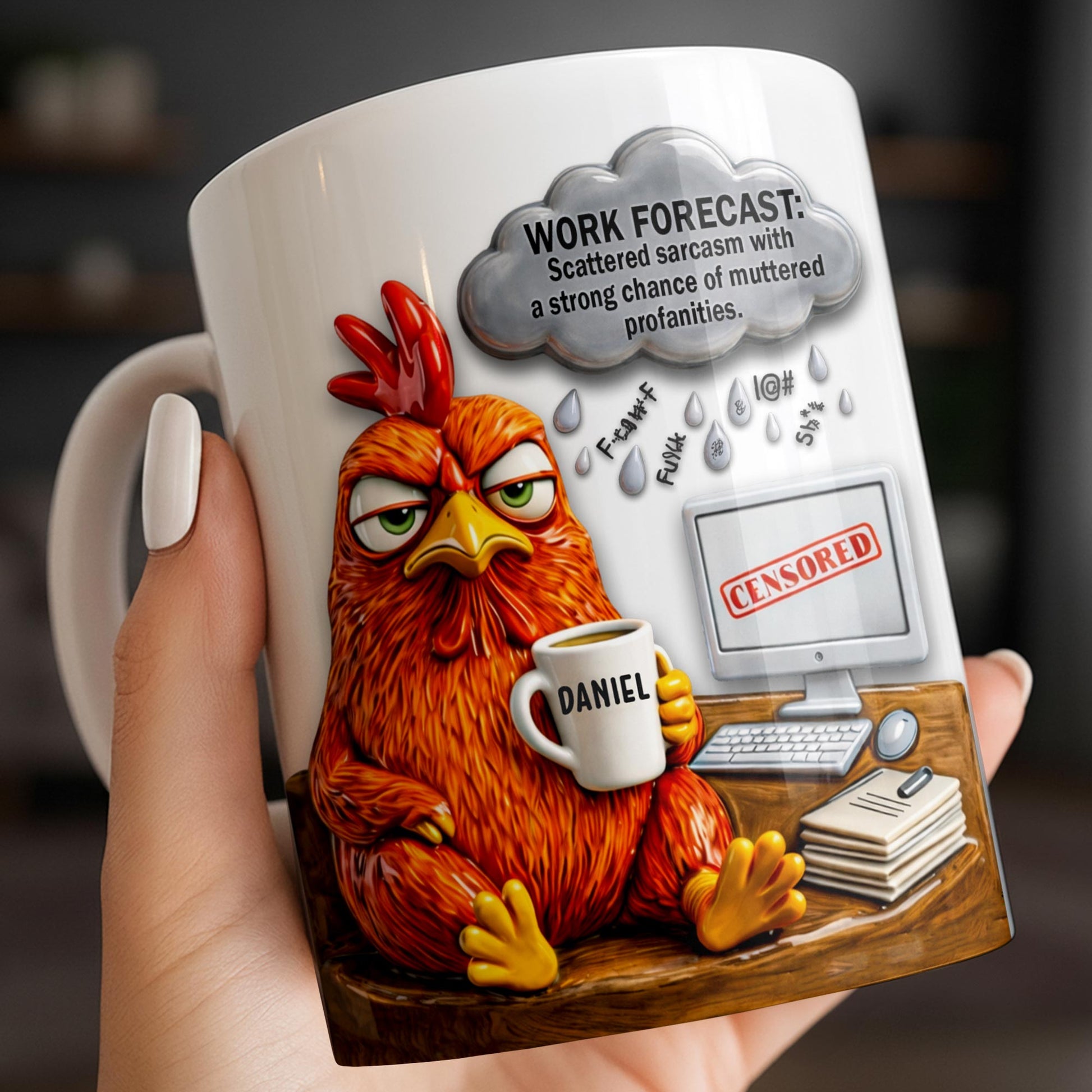 Work Forecast Scattered Sarcasm Grumpy Chicken At Desk