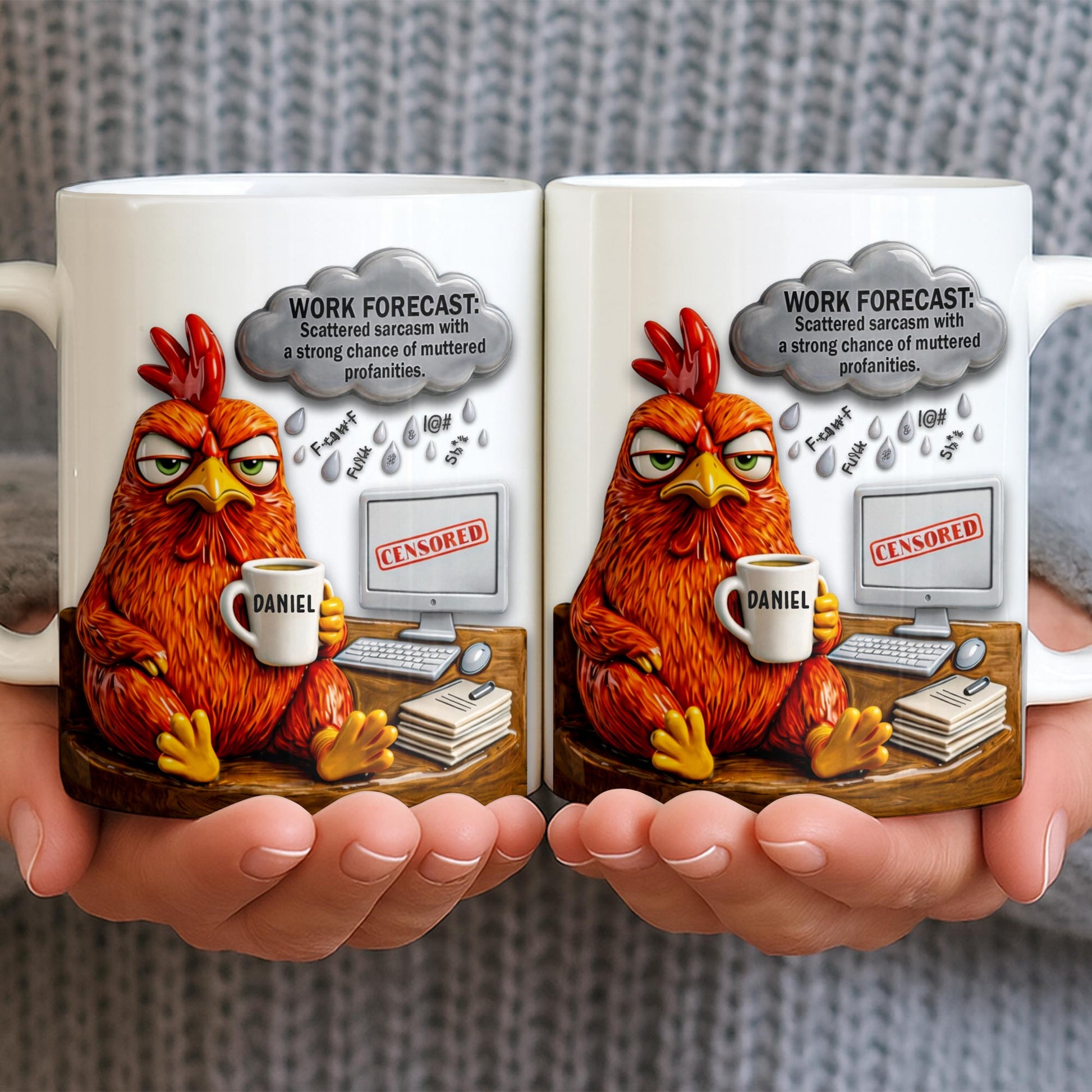 Work Forecast Scattered Sarcasm Grumpy Chicken At Desk