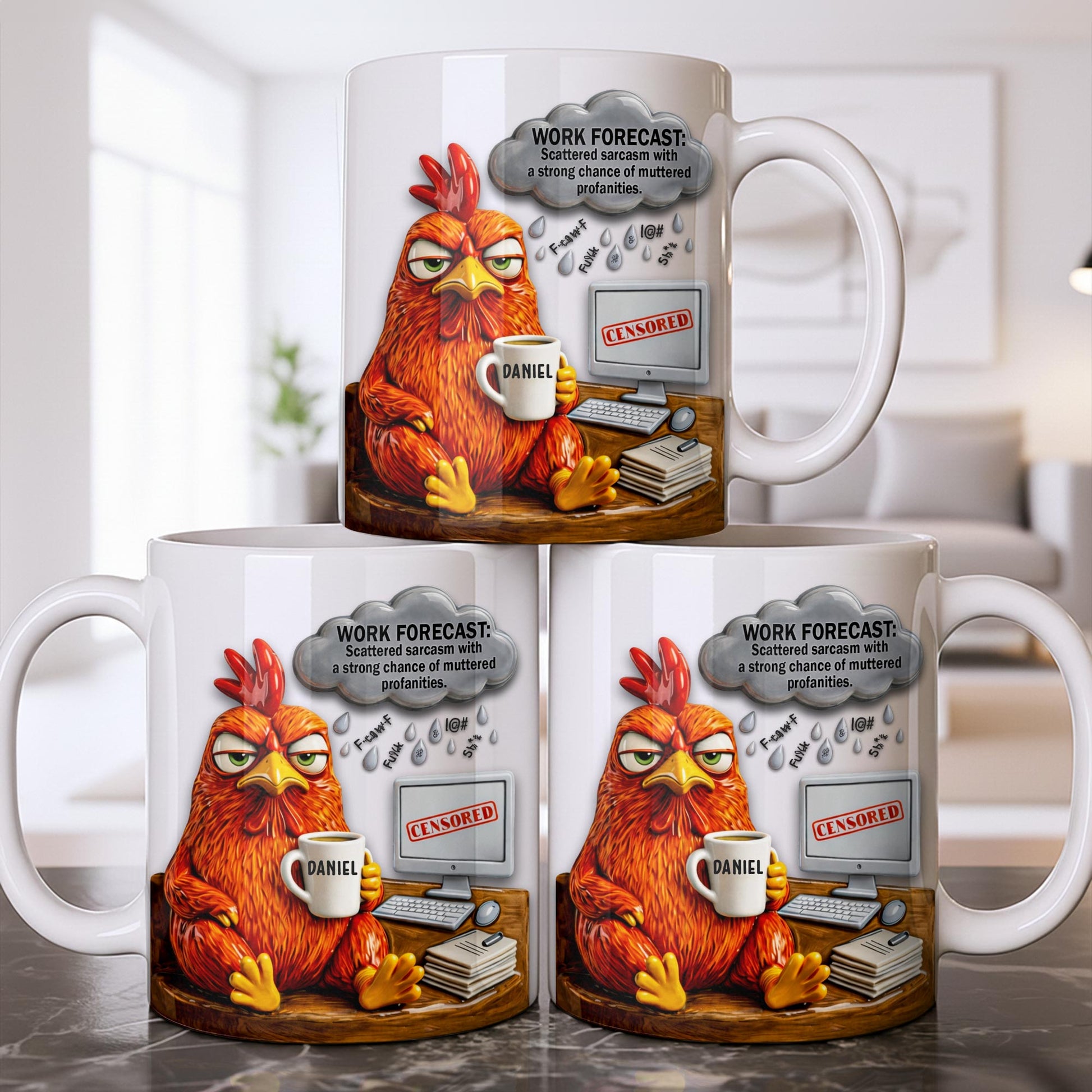 Work Forecast Scattered Sarcasm Grumpy Chicken At Desk