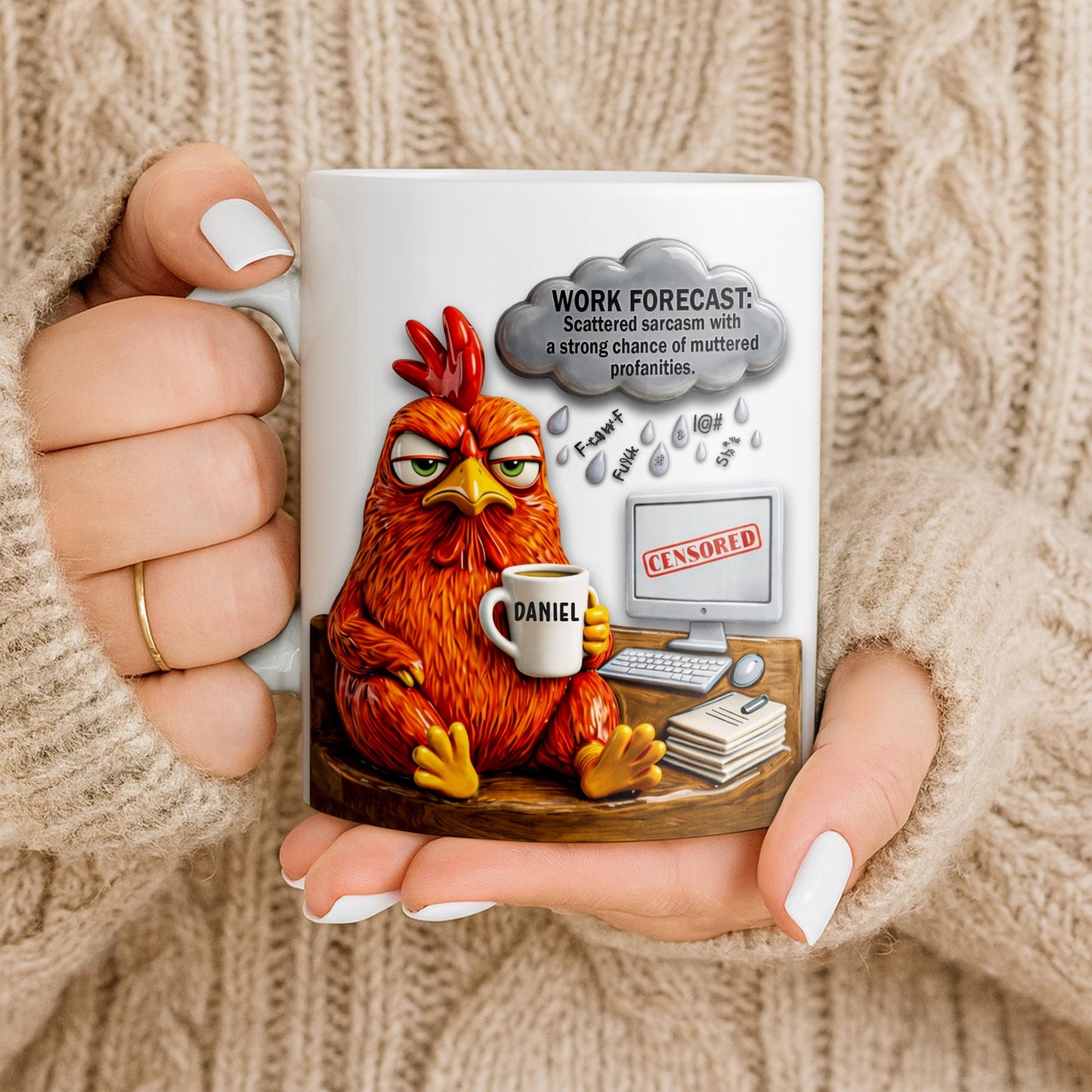 Work Forecast Scattered Sarcasm Grumpy Chicken At Desk