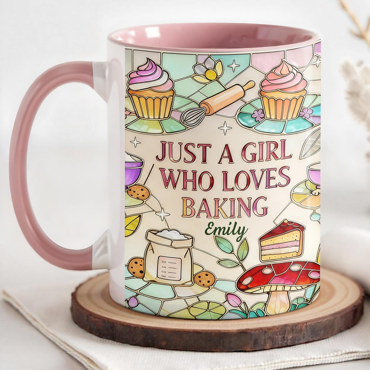 Just A Girl Who Loves Baking Stained Glass Style Cupcake And Whisk