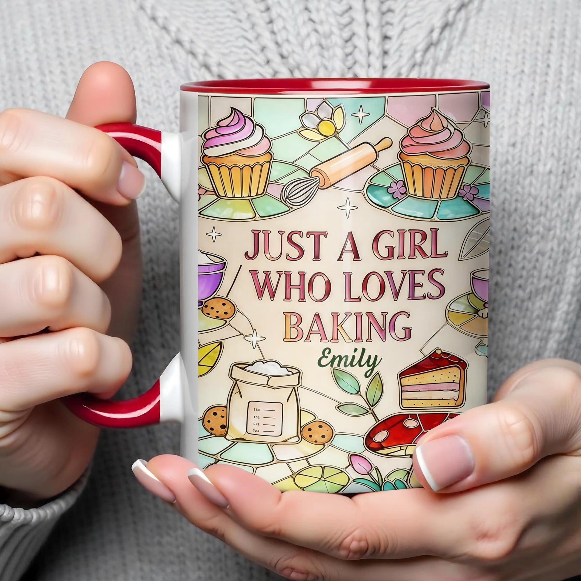 Just A Girl Who Loves Baking Stained Glass Style Cupcake And Whisk