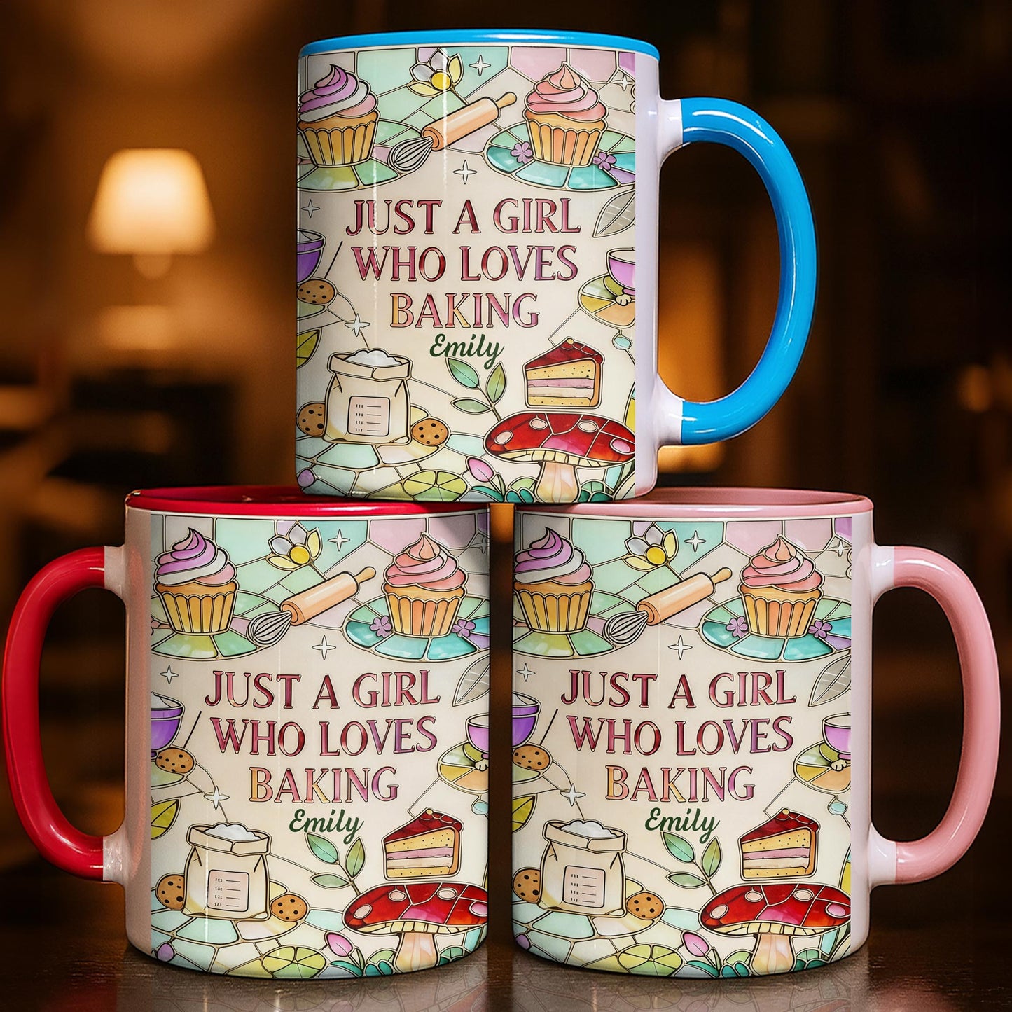 Just A Girl Who Loves Baking Stained Glass Style Cupcake And Whisk